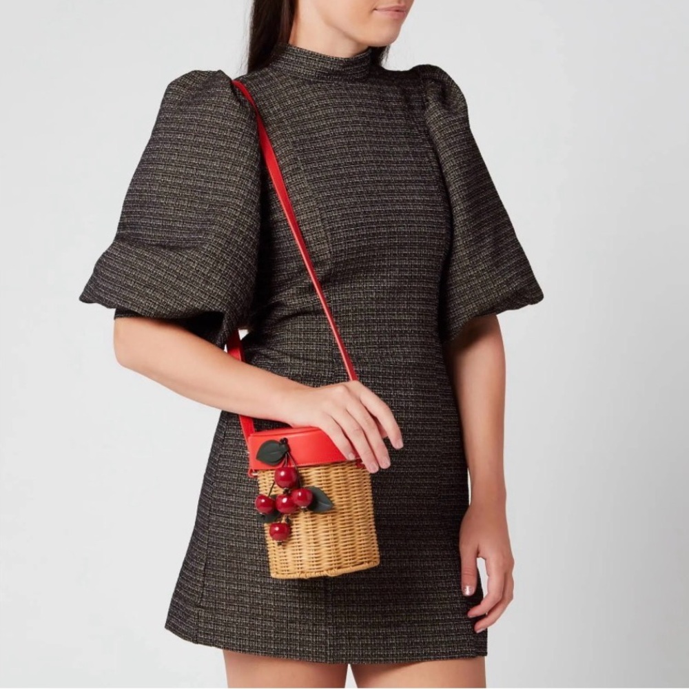 NWT, Rare kate spade Red Leather & Wicker Cherry Bucket Crossbody - Picture 8 of 16